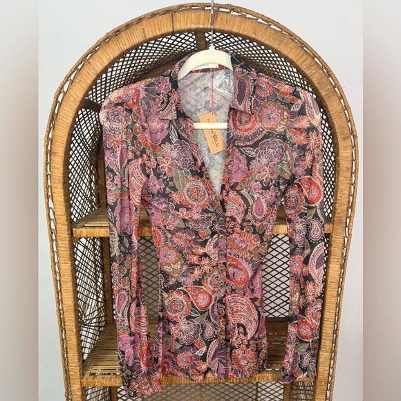Natural Life Carina Mesh Top Black Sketched Paisley Long Sleeve Size XS NWT - Picture 7 of 9